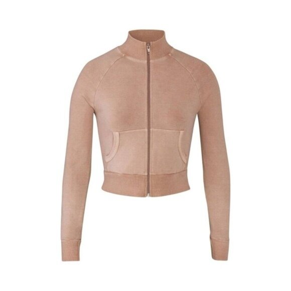 NWT Skims Track Jacket Cropped 3X Tigers Eye Tan Full Zip Mock Neck - Picture 1 of 12